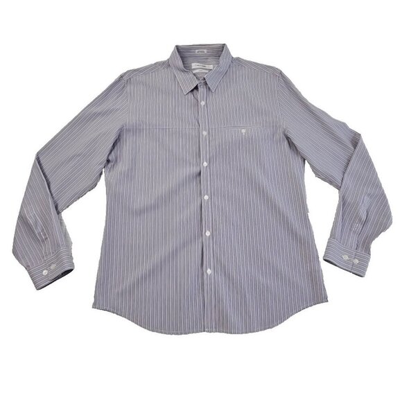 Calvin Klein Button Up Shirt Men's L Purple Stripes Pocket Long Sleeve EUC LN - Picture 1 of 15